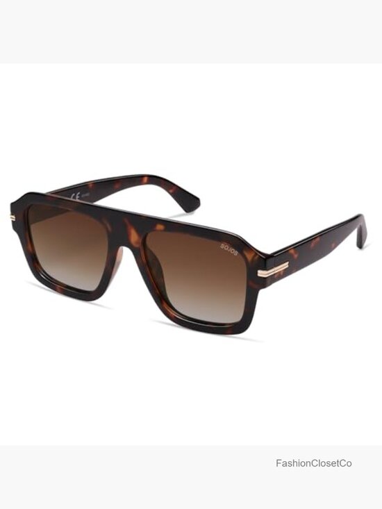 Retro Thick Polarized Aviator Sunglasses, Oversized Square Shades main image 5